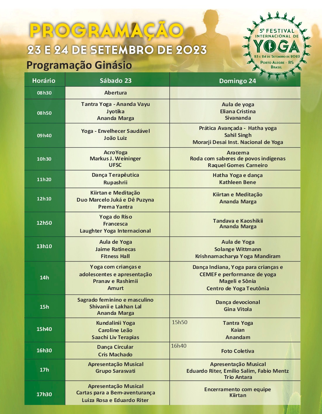 Programação do 5° Festival de Yoga - 2023